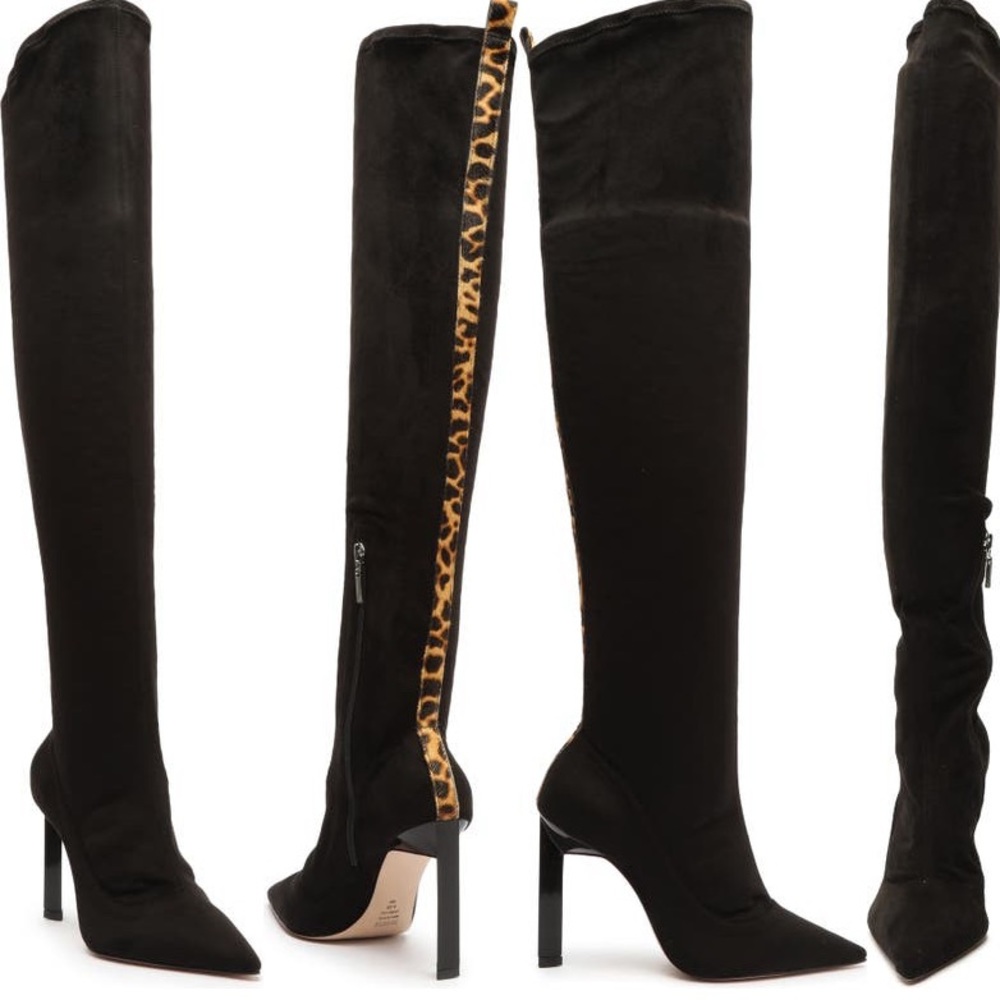 SCHUTZ NWT - Benine OTK boots with leopard calf hair accents in black - size 10